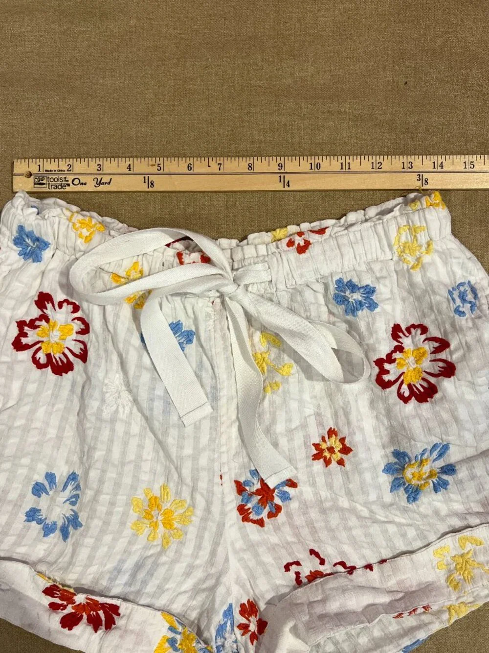 Tanya Taylor 100% Cotto White Floral Embroidered Cotton Drawstring Shorts Size M